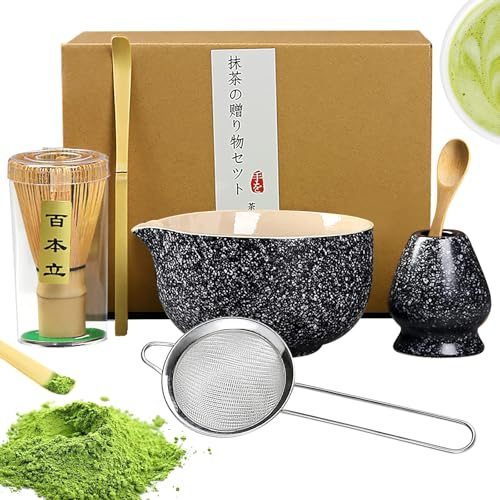 Matcha, set da tè giapponese, ciotola per matcha, pala, colino, supporto per matcha, supporto per matcha, set da tè matcha (nero)