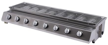 MJMLUCK Parrilla de Gas de 8 quemadores, de Acero Inoxidable, para Patio y jardín, con Altura Ajustable, Parrilla de Gas de Superficie Plana, Plancha de encimera para cocinar al Aire Libre, Acampar
