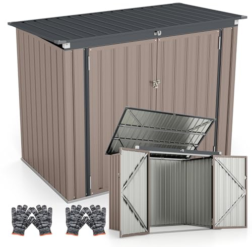 RELAX4LIFE Abri de Jardin Métal Extérieur avec 2 Grandes Portes et Couvercle Relevable à 40°, Remise de Stockage à Outils en Acier Galvanisé pour Poubelles Vélos Outils 172X100X129 CM (Marron)