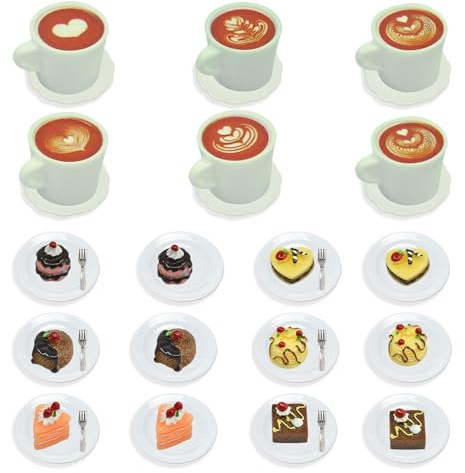 42 Stück Miniatur-Lebensmittel, Essen und Getränke in Miniatur, Mini-Mahlzeiten, Desserts und Kaffee, 1:12 Zubehör für Puppenhaus, Miniaturzubehör, Küchenzubehör