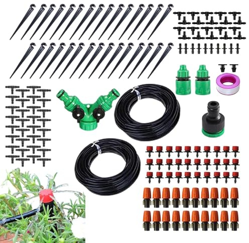 Ahuuen Kit De De Riego Por Goteo - Kit De Riego Por Manguera | Rotación 360° 30m Accesorios Automatizados Para Patio Árboles Flores Invernaderos Jardín Directo a Raíces