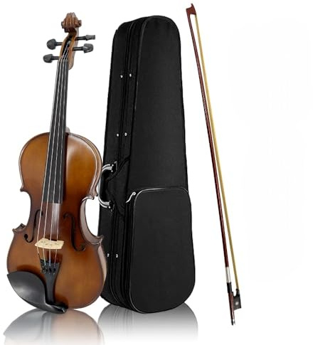Yinfente Viola acústica de 4 cuerdas de 15 pulgadas, tamaño completo para estudiantes, principiantes, instrumento de viola completo hecho a mano profesional con funda, arco de Brasil, paño de limpieza