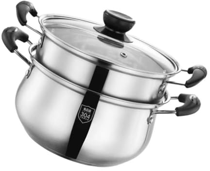 ARTSEWPLY Olla De Acero Inoxidable Doble Mango y Vaporera Apilable Cacerola Para Cocina Segura y Versátil Apta Para Cocer Al Vapor y Preparar Sopas El Hogar