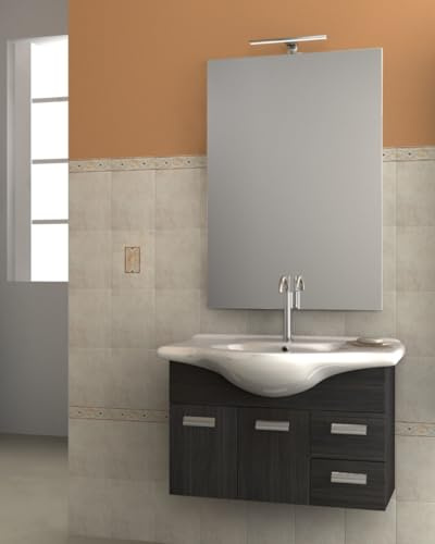 Generico Mobile bagno da 85 cm sospeso Romina, Larice scuro con lavabo in ceramica, con ante e cassetti
