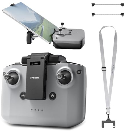 FPVtosky Tabletthållare utan demontering för DJI Mini 5/4/3 Pro/Mini 4K/2 SE/Neo/Air 3 / Flip, 17,8-30,5 cm vikbar iPad-fästhållare, inkluderar lanyard och 2 kablar för DJI RC-N1/RC-N2/RC-N3