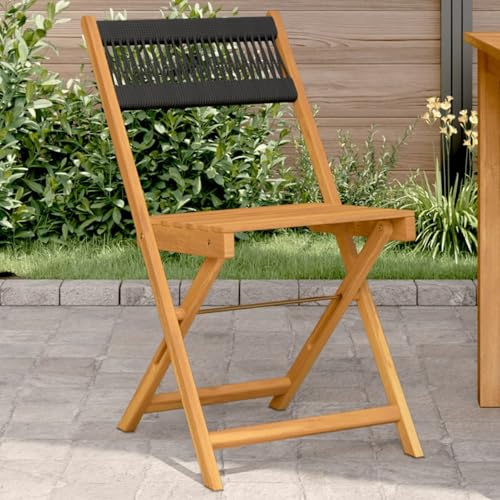 Gecheer Bistro Chairs 2 pcs Black Solid Wood Acacia and Rope Bistro Furniture Model367678