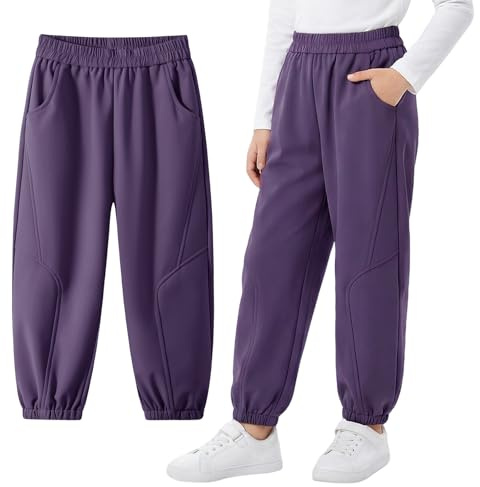 Domueay Jungen Softshellhose Gefüttert Wasserdicht Wanderhose, GR.116-164 | Winter Winddicht Leicht Warme Trekkinghose, Elastischer Bund Thermohose Outdoorhose, Matschhose für Sport Camping Schule