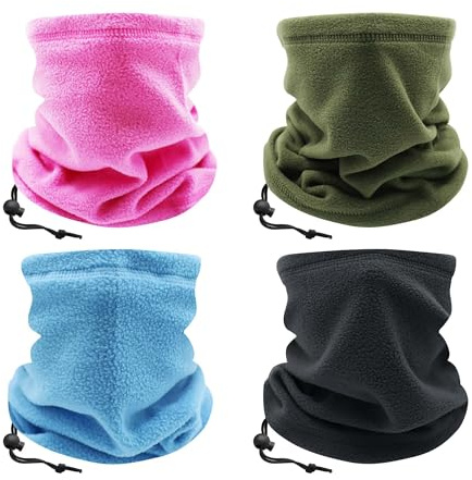 TiKOKEY 4PCS Winter Drawstring Headscarf Fleece Neck Gaiter Face Cover Neck Gaiters for Men Windproof Neck Warmer Men Gaiter Scarf