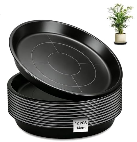 Ezitruz 12 Pezzi Sottovasi per Piante 14 cm, Sottovasi Rotondi per Piante in Plastica, Tappetini per Vasi di Fiori Nero per Giardino Balcone e Soggiorno