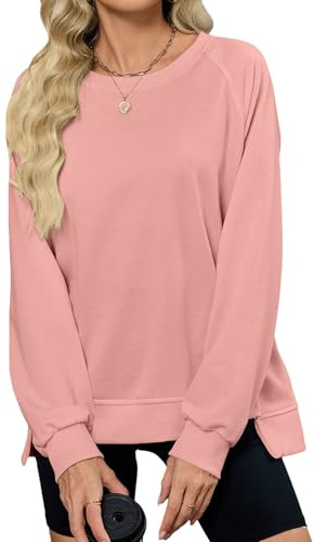 Lättviktig träningsmodell med sidoslits för kvinnor, rund halsringad tröja, långärmad, casual, vår- och hösttröja, rosa, XX-Large