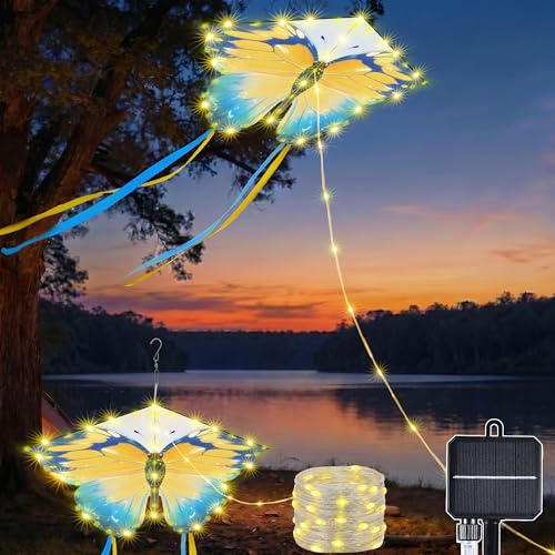 Geemoo Solar Lichterkette Aussen, 5M 174LED Schmetterling Drachen Lichterkette Außen Solar, 8 Modi Solarlichterkette Außen Wetterfest für Outdoor Balkon Camping Garten Deko Geschenke für Frauen Kinder
