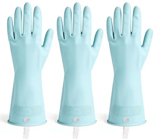 LikGuest Haushaltshandschuhe 3 Paar, 32cm Latex Küchenhandschuhe mit Rutschfester Oberfläche, Wiederverwendbare Spülhandschuhe & Reinigungshandschuhe für Küche und Bad, Größe L