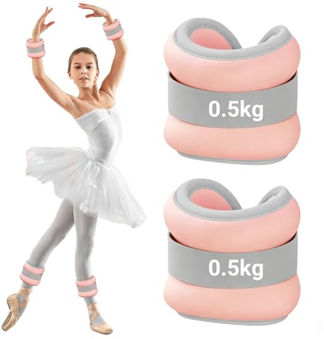 Viktmanschetter fot 2 stycken (0,5 kg vardera), vikter för ben och armar för nybörjare och barn, ankelvikter, fotvikter perfekt för pilates, yoga, yoga, yogge, ljusrosa