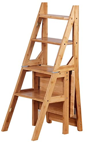 DRFGNF Silla-Escalera Plegable de Madera 2 en 1, Taburete-Escalera Plegable Convertible, Silla-Escalera de Biblioteca Plegable de Madera Maciza de Pino, Taburete Plegable de 4 p