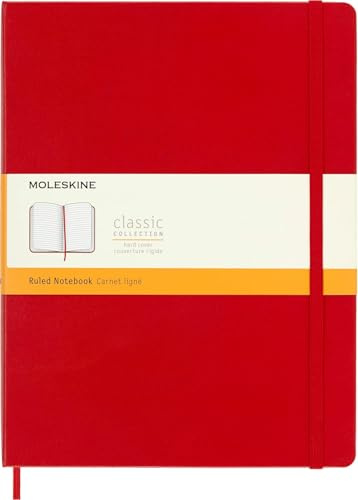 Moleskine Classic Notebook, Taccuino a Righe, Copertina Rigida e Chiusura Elastica, Formato XL 19 x 25 cm, Colore Rosso Scarlatto, 192 Pagine
