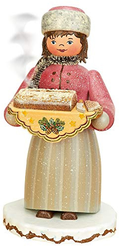 German Incense Smoker Winterchild Girl with stollen - 20cm / 8inch - Hubrig Volkskunst
