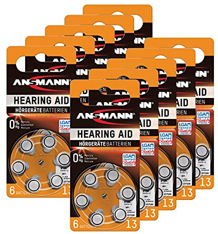 ANSMANN Hörgerätebatterien 13 orange Testsieger 60 Stück - Zink Luft Hörgeräte Batterien Typ 13 P13 ZL2 PR48 mit 1,4V - Knopfzelle mit besonders langer Laufzeit für Hörgerät & Hörverstärker