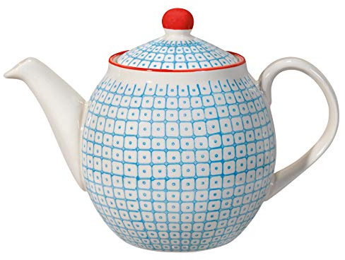 Bloomingville Teekanne Carla Retro große Kanne mit integriertem Sieb vor der Tülle Vintage ø 14 cm, blau, Keramik, fasst ca. 1200 ml