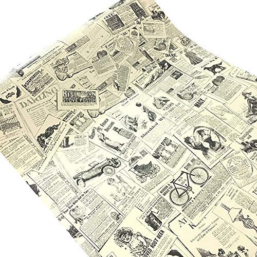 WDragon Klebefolie, selbstklebend, Vintage-Zeitung, für Möbel, Tapeten, Schränke, Schrank, Regal, 45 cm x 250 cm