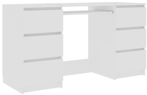 vidaXL Schreibtisch mit 6 Schubladen Computertisch Bürotisch Laptoptisch Büromöbel PC Tisch Arbeitstisch Weiß 140x50x77cm Holzwerkstoff