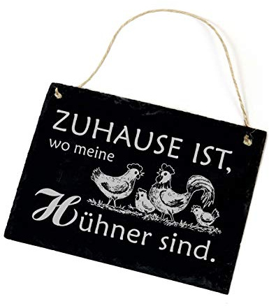 Schiefertafel Zuhause ist, wo meine Hühner sind - Schild Huhn Gockel 22x16cm