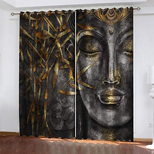 Gzclian Gardine Verdunklungsgardine Buddha-Figur, 2 Stück Vorhänge Blickdicht mit Ösen für Schlafzimmer Geräuschreduzierung 245x140cm(HxB)