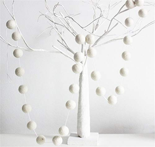 Nicole Knupfer Wolle Filz Ball Girlande Bunte Pom Pom Girlande 2m Lang 30 Filzbälle Girlanden für Wand Christbaum Schmuck Baby Dusche Party (Weiß)