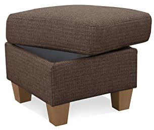 CAVADORE Hocker Ammerland / Stauraumhocker mit Holzfüßen, als Fußhocker oder Beistellhocker / 58 x 48 x 58 / Strukturstoff, Braun, Klein