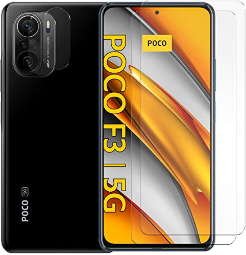 Verco para Xiaomi Poco F3 / Mi 11i set de cristal templado 4 en 1, protección frontal y de cámara, vidrio 9H con protector de cámara, compatible con Xiaomi Poco F3 / Mi 11i (6,67 Pulgadas)