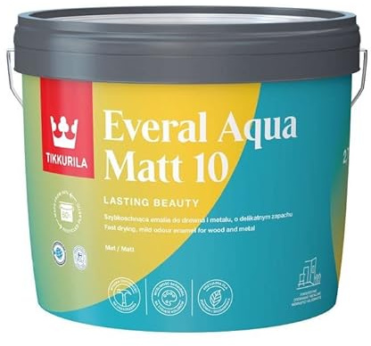 Tikkurila Everal Aqua 10 - Pintura mate para madera y metal, esmalte acrílico de secado rápido, 3 litros