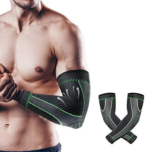 Ellenbogen Bandage Herren 2 Stück Armschutz Ellbogen Bandage Tennisarm Damen Kompression Ellenbogenstütze Armbandage Ellenbogen Gewichtheben Ellenbogenschoner für Tennisarm, Arthritis, Fitness（L）
