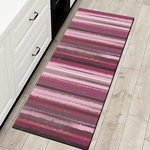 QQrunner Läufer Küche rutschfest 80x200cm Teppichläufer Küchenläufer Meterware Rosa Lila Gestreift Teppich Läufer Flur Waschbar Lang Korridor Wohnzimmer Schlafzimmer 40-120cm Breit, Anpassbare Größe