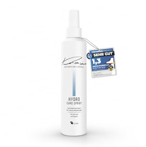 Knaus Hydro Care Spray Friseur Leave-In Conditioner mit Aloe Vera Seegras und Panthenol für alle Haartypen, Salon Pflege-Spray ohne Ausspülen verbessert Kämmbarkeit und Glanz Vegan 200ml