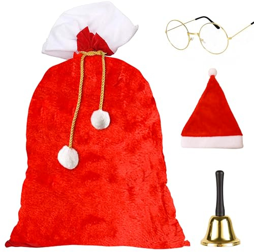 Weihnachtssack Nikolaussack Groß, Weihnachtsmann Sack Groß Geschenkesack Weihnachten（Rot und Weiss, 70 x 110 cm), weihnachtsmann brille, Weihnachtsmannglocke Glocke