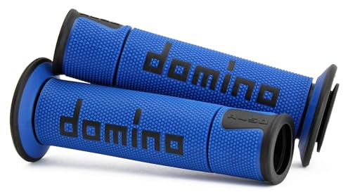 REVETEMENT POIGNEE DOMINO Moto ON Road A450 BLEU-Noir Open END 120-125mm (PAIRE)
