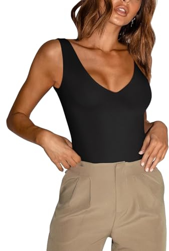 REORIA Womens Bodysuit Deep V Neck Backless Sexy Going Out Tops Black XL