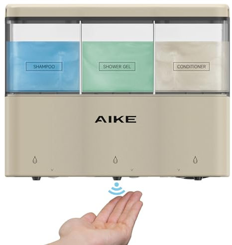 AIKE Dispensador de Jabón de Ducha para Baño, 3 x 320ml Dispensador Automático de Jabón Montado en la Pared, Sin Perforaciones, Adecuado para Gel de Ducha Líquido, Champú y Acondicionador