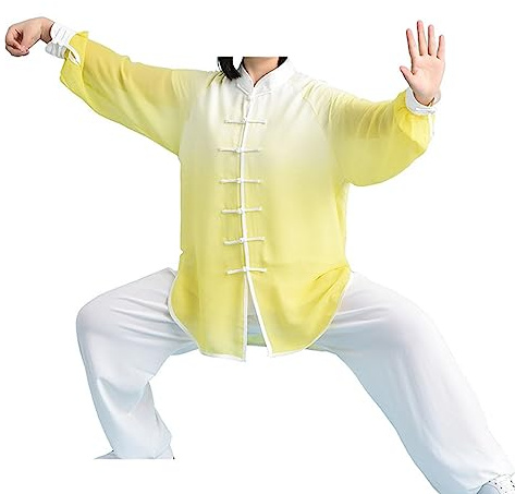 BATTTX Women Kung Fu Uniform Tai Chi Suit Cotton Martial Arts Suit (Color : Yellow, Size : Large)