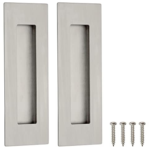 Malimali 2 Pack 150mm Recessed Sliding Door Handles, Pocket Door Handles | Flush Door Handles Hardware, Stainless Steel Rectangle Finger Pulls Handles, For Sliding Closet Door Barn Door, Brushed Steel