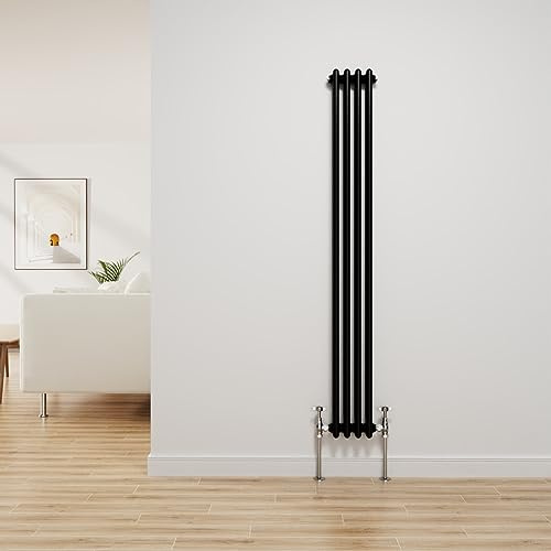 NRG Radiador tradicional negro de hierro fundido 2 columnas calefacción central vertical radiador baño radiadores 1500x200mm