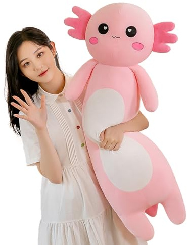 Aiuidun Cuscino di peluche Axolotl lungo, animale carino Axolotl imbottito corpo peluche morbido Plushies bambola giocattolo per le ragazze ragazzi(65cm/25.59inch,Pink)