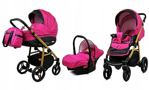 BabyLux® Bambimo Kinderwagen Set 3 in 1 - Axel - incl. Babywanne, Buggy Sportsitz, Auto-Babyschale - Autositz - Kinderwagenset - Kombikinderwagen mit Wickeltasche, Regenschutz usw.