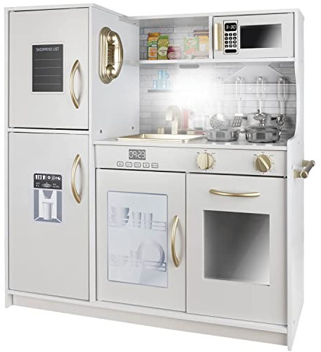 Kruzzel Cucina Giocattolo per bambini cucina in legno con luci e accessori Cucina Grande 80(l) x 24(p) x 81 (h)