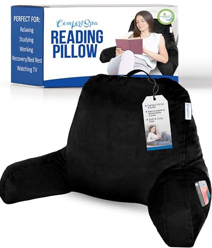 ComfortSpa Lesekissen für Bett Erwachsenengröße, Rückenlehnenkissen mit Armen, Taschen und waschbarem Bezug; Verwendung als Rückenkissen zum Sitzen im Bett für Bettruhe oder Linderung von