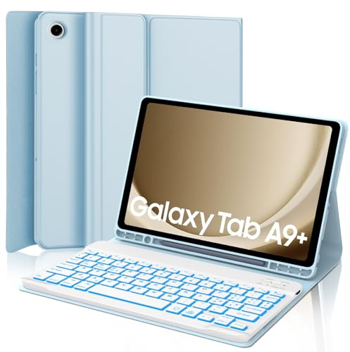 WINCHKING Tastiera per Samsung Galaxy Tab A9 Plus 11, Cover con Tastiera Galaxy Tab A9+, Italiano Bluetooth Retroilluminata Rimovibile Keyboard per Samsung a9 Plus Tablet 2023 11 Pollici, Azzurro