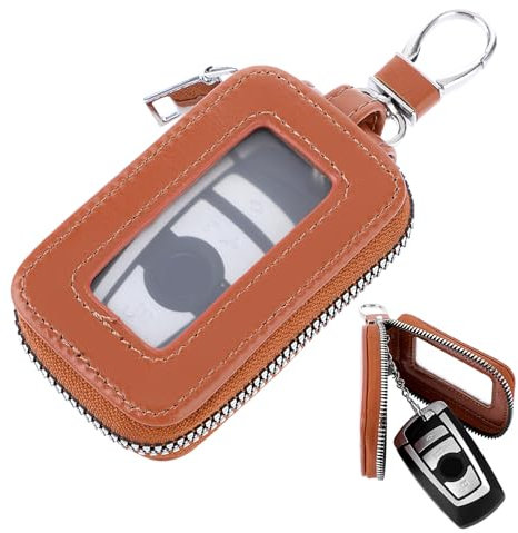 Amabro Portachiavi Per Telecomando Auto, Custodia In Pelle Per Chiave Dell'auto, Con Gancio In Metallo E Cerniera, Con Finestra Trasparente Portachiavi Pu Pelle Raccoglitore Chiave Cassa