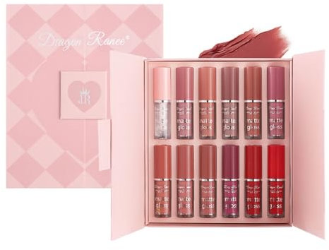 Bekoeen 12 Farben Matt Lippenstift Set, Nudetöne Rose Pink, Wasserdichter Lipgloss, Antihaft-Cup Lipgloss Flüssiger Lippenstift Set,Geschenkset für Damen und Mädchen