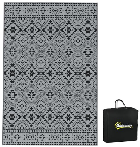 Outsunny Outdoor-Teppich, Kunststoffteppich, 182 x 274 cm, Schwarz+Grau
