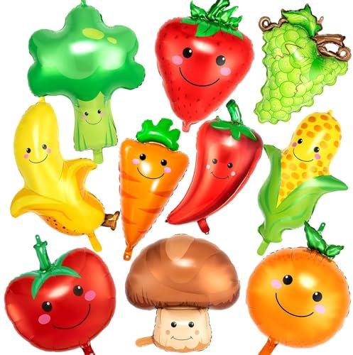 10 Pièces Ballon Fruits et Légumes, Ballons Anniversaire Ballon Helium Anniversaire Enfant, Ballons en Aluminium pour Enfants Fête d'Anniversaire, Fête de Fruits d'été, Baby Shower, Fête Hawaïenne