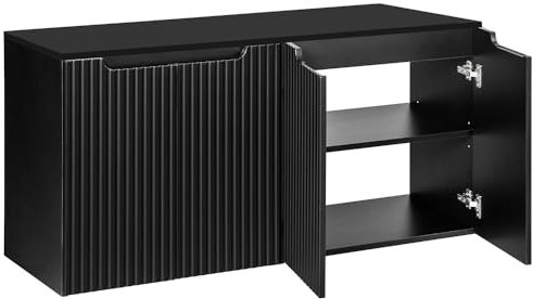 Lomadox Mobile da bagno doppio lavabo 120 cm, in nero scanalato, senza maniglie